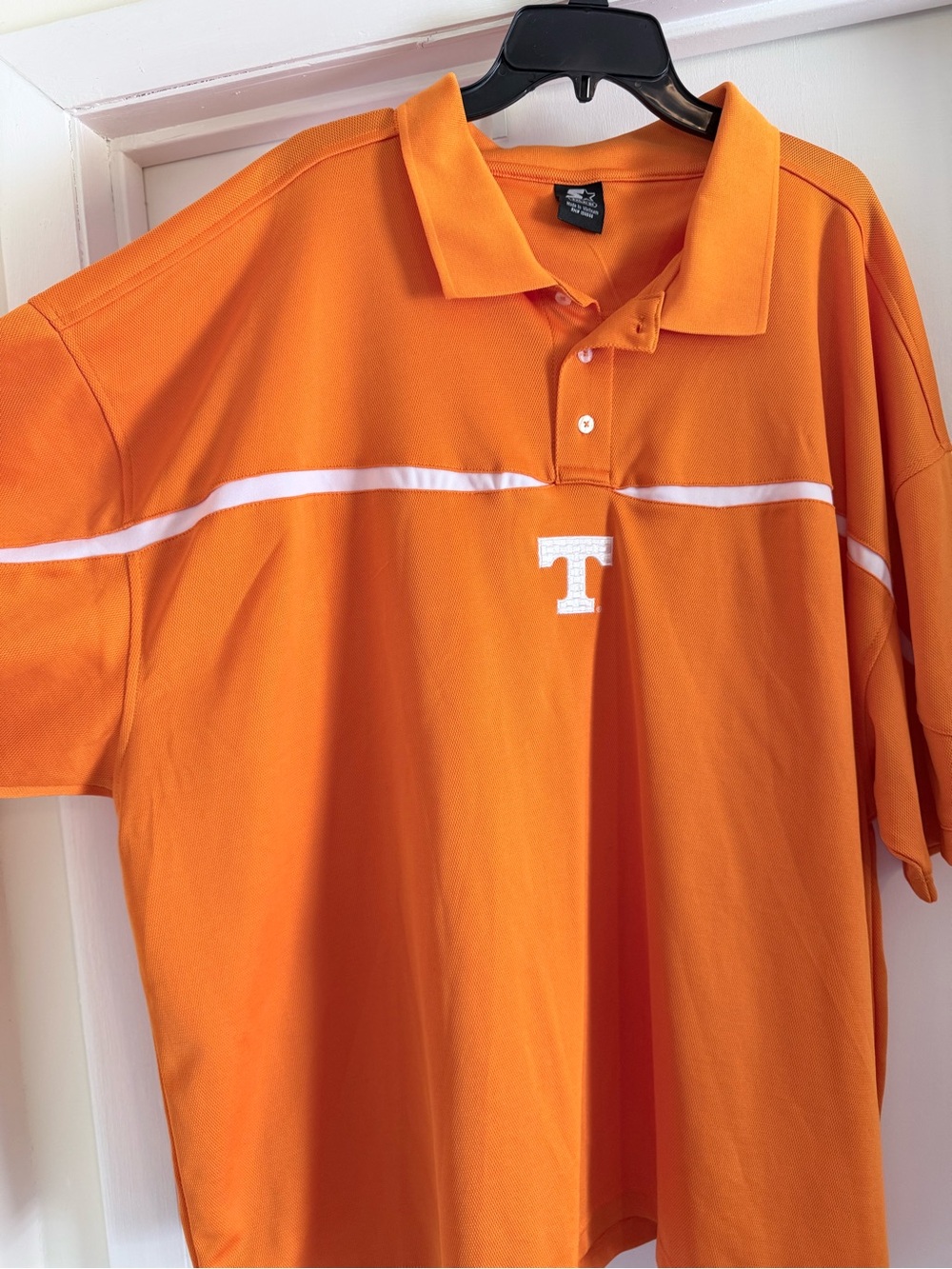STARTER Orange Polo with White Chest Stripe and 'T' Embroidery - Picture 2 of 7